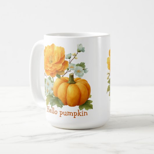Hallo Pompoen Bloemen Halloween Design Koffiemok (Voorkant links)