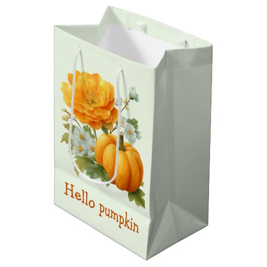 Hallo Pompoen Bloemen Halloween Design Medium Cadeauzakje (Voorkant Gekanteld)