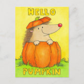 Hallo Pompoen - Cute egel herfst Briefkaart (Voorkant)