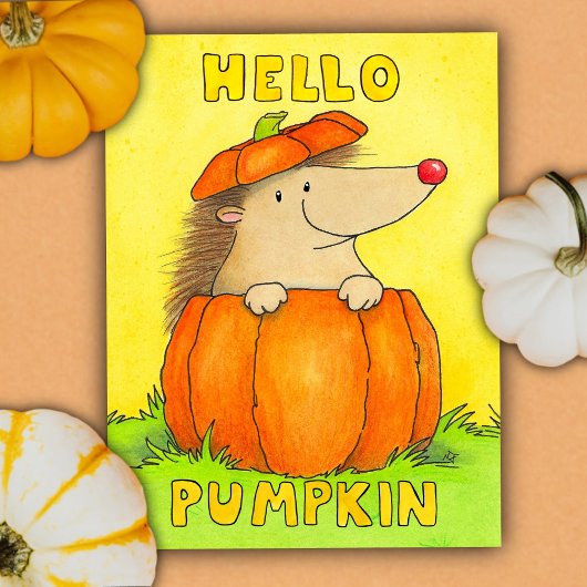 Hallo Pompoen - Cute egel herfst Briefkaart