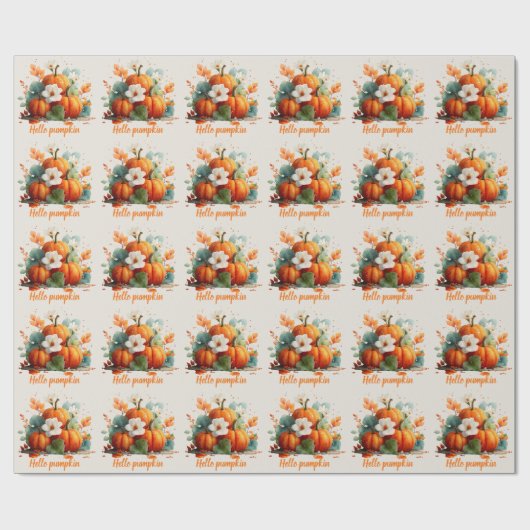 Hallo Pompoen Herfst Bloemontwerp Cadeaupapier (Vlak)