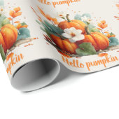 Hallo Pompoen Herfst Bloemontwerp Cadeaupapier (Rol Hoek)