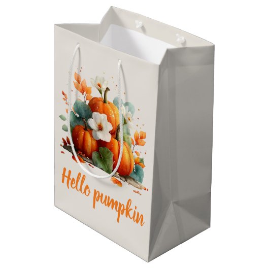 Hallo Pompoen Herfst Bloemontwerp Medium Cadeauzakje (Achterkant Gekanteld)