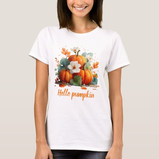 Hallo Pompoen Herfst Bloemontwerp T-shirt (Voorkant)