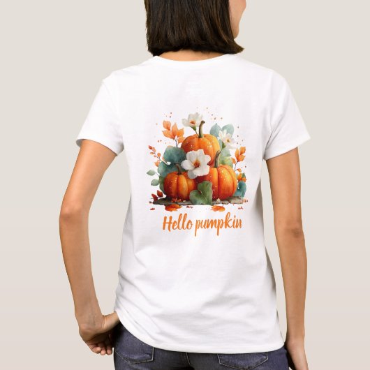 Hallo Pompoen Herfst Bloemontwerp T-shirt (Achterkant)