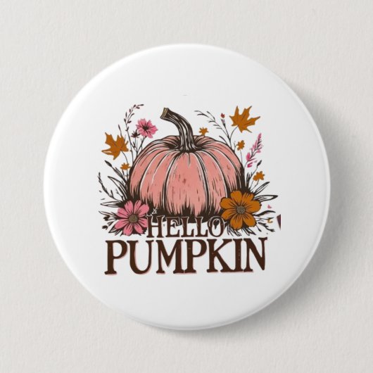 Hallo Pompoen Herfst Floral Design 🎃🍂 Ronde Button 7,6 Cm (Voorkant)