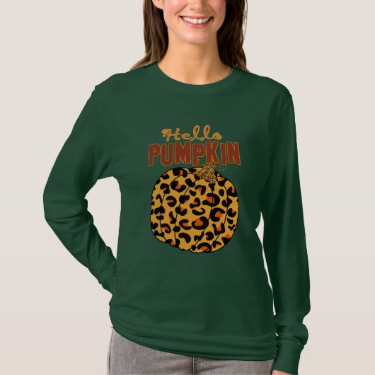 Hallo Pompoen - Herfst Luipaard Print T-shirt (Voorkant)