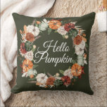 hallo Pompoen herfst oogst Thanksgiving Kussen<br><div class="desc">Hallo Pompoen herfst oogst bloemenwit script gooi kussen met salie groene kleur.</div>