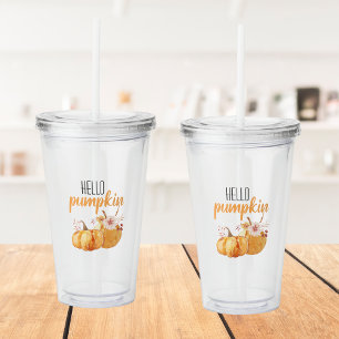 Hallo pompoen Oranje pompoen met bloemen Acryl Drinkbeker