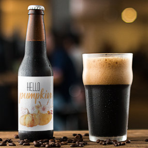 Hallo pompoen Oranje pompoen met bloemen Bier Etiket