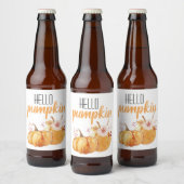 Hallo pompoen Oranje pompoen met bloemen Bier Etiket (Flessen)
