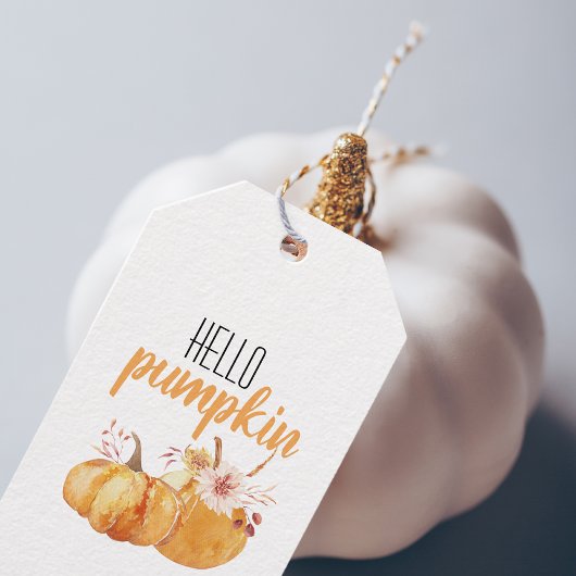 Hallo pompoen Oranje pompoen met bloemen Cadeaulabel