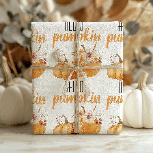 Hallo pompoen Oranje pompoen met bloemen Cadeaupapier