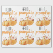 Hallo pompoen Oranje pompoen met bloemen Cadeaupapier (Vlak)
