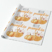 Hallo pompoen Oranje pompoen met bloemen Cadeaupapier (Uitgerold)