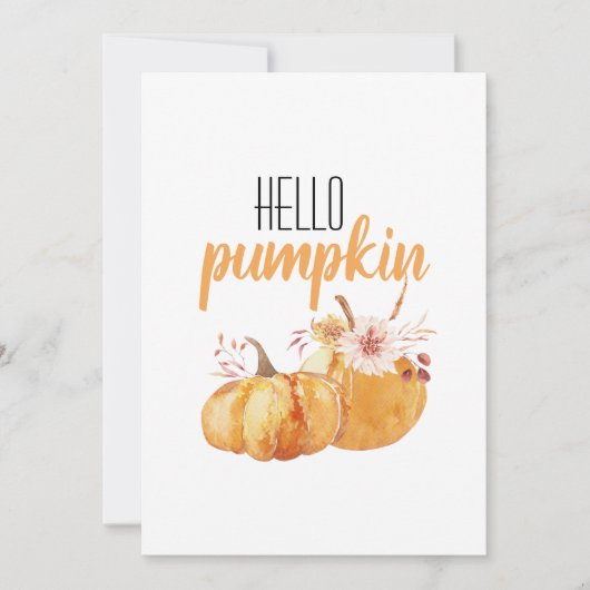 Hallo pompoen Oranje pompoen met bloemen Feestdagenkaart (Voorkant)