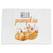 Hallo pompoen Oranje pompoen met bloemen Groot Cadeauzakje (Voorkant)