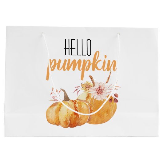 Hallo pompoen Oranje pompoen met bloemen Groot Cadeauzakje (Achterkant)