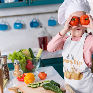 Hallo pompoen Oranje pompoen met bloemen Kinder Schort