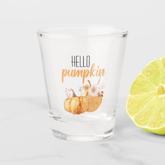 Hallo pompoen Oranje pompoen met bloemen Shot Glas (Voorkant)