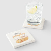 Hallo pompoen Oranje pompoen met bloemen Stenen Onderzetter (Zijkant)