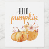 Hallo pompoen Oranje pompoen met bloemen Wijn Etiket (Enkel label)