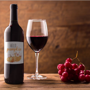 Hallo pompoen Oranje pompoen met bloemen Wijn Etiket