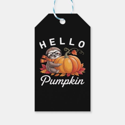 Hallo Pompoen - Schattigee Herfst Luiaard Herfstbl Cadeaulabel (Voorkant)