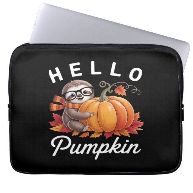 Hallo Pompoen - Schattigee Herfst Luiaard Herfstbl Laptop Sleeve (Voorkant)