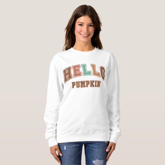 Hallo Pompoen Trendy herfst Varsity Sweatshirt (Voorkant volledig)