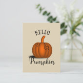 Hallo pompoen waterverf grappige herfst herfst briefkaart (Staand voorkant)