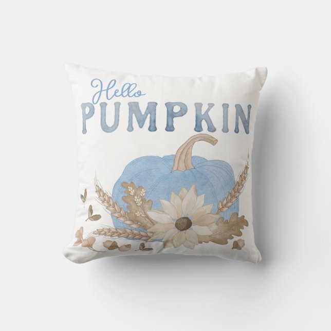 Hallo Pompoenblauw Sierkussen voor Herfst Decor (Voorkant)