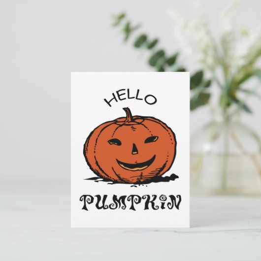 hallo pompoenhefboom-o-lantaarn, zwart briefkaart (Staand voorkant)