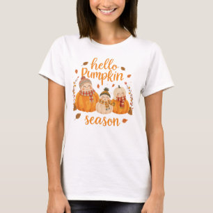 Hallo Pompoenseizoen Schattige Herfst Pompoen Grap T-shirt