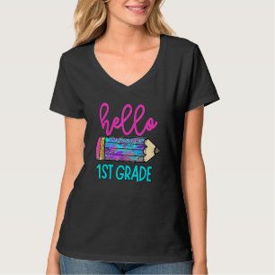 Hallo potlood 1e leerjaar terug naar school tie-dy t-shirt