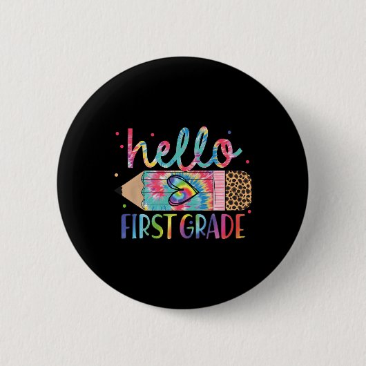 Hallo Potlood Tie Dye Eerste Klas Terug naar Schoo Ronde Button 5,7 Cm (Voorkant)