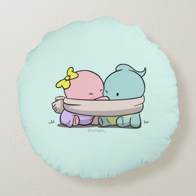 hallo Pou Pillow Rond Kussen (Achterkant)