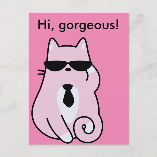 Hallo, prachtig! - Cool Pink Cat Briefkaart (Voorkant)
