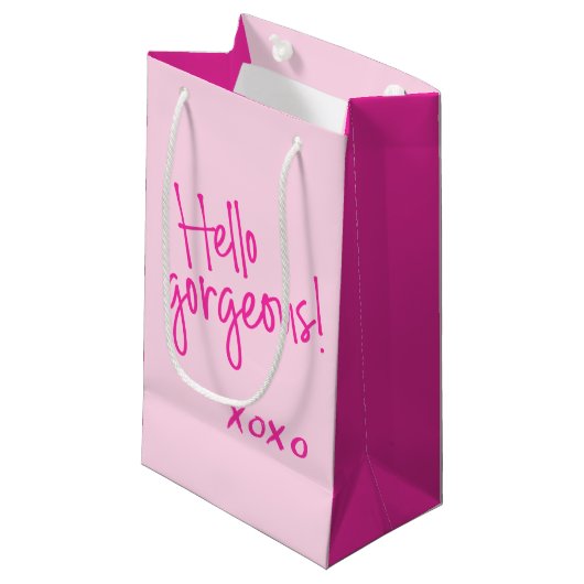 hallo Prachtig! Cute Pink Handlettering XOXO Klein Cadeauzakje (Voorkant Gekanteld)