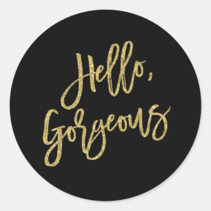 Hallo, Prachtig Gold Glitter Script Ronde Sticker
