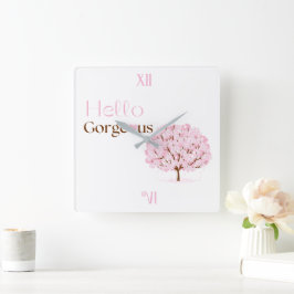 Hallo Prachtig, Roze Bloesem Boom Vierkante Klok