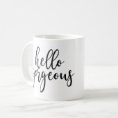 hallo prachtig zwart handgeschreven script koffiemok (Voorkant links)