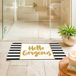 Hallo Prachtig Zwart & Wit Gouden Glitter Strepen Badmat