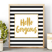 Hallo Prachtig Zwart & Wit Gouden Glitter Strepen Poster