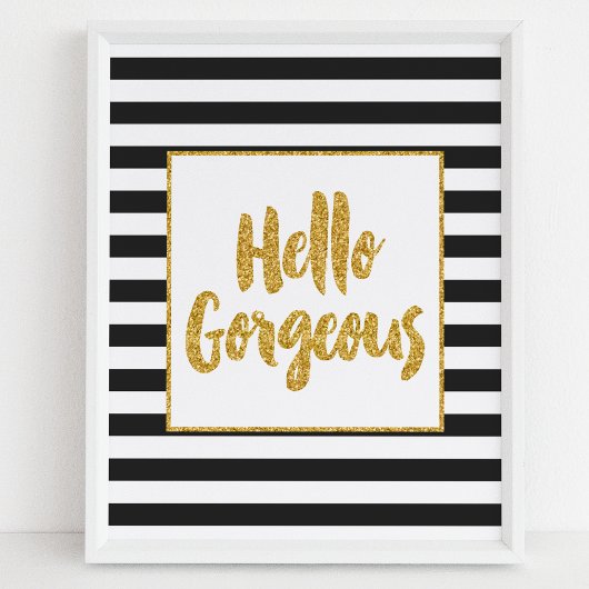 Hallo Prachtig Zwart & Wit Gouden Glitter Strepen Poster