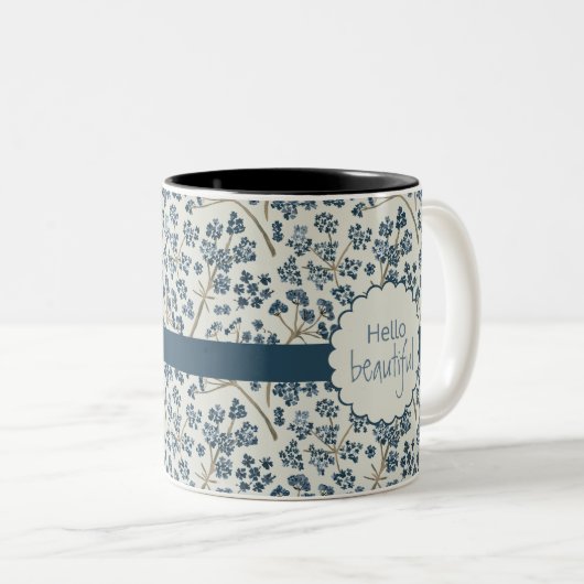 hallo prachtige blauwe Waterverf wegende bloemen Tweekleurige Koffiemok (Voorkant rechts)