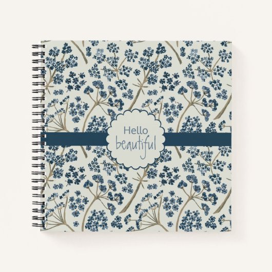 hallo prachtige Elegant Blue Waterverf Flowers Notitieboek (Voorkant)