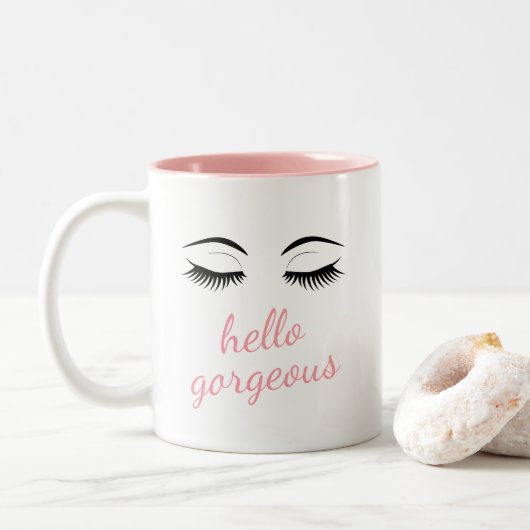 hallo prachtige en  Eyelashes Tweekleurige Koffiemok (Met donut)