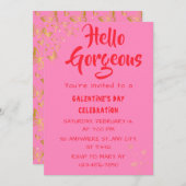 Hallo Prachtige Galentijnse Dag Roze Uitnodiging (Voorkant / Achterkant)