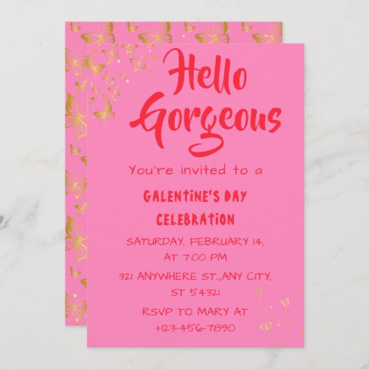Hallo Prachtige Galentijnse Dag Roze Uitnodiging (Voorkant / Achterkant)